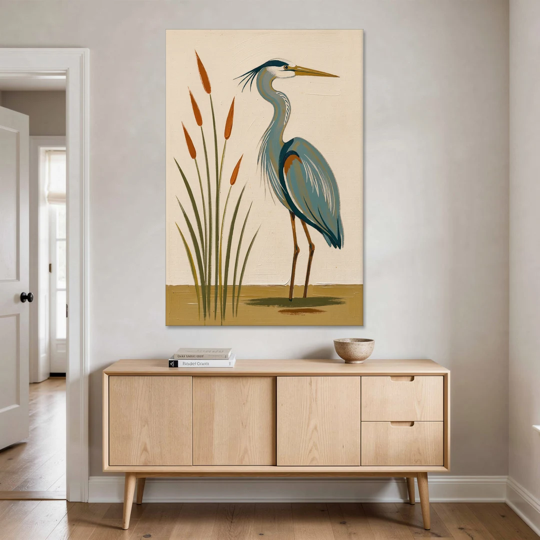 Heron Wall Art of a Blue Heron Among Cattails - Canvas Wall Art - Coffee Table - 40x60