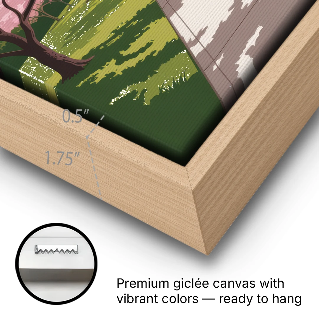 High Park Cherry Blossoms - Oak Framed Canvas Wall Art - Gallery Wrap Corner
