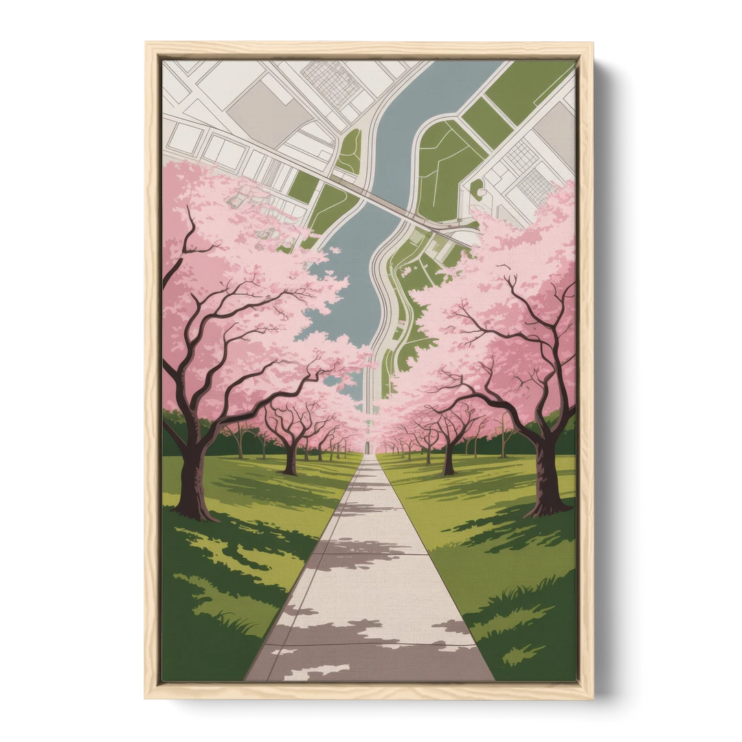High Park Cherry Blossoms - Oak Framed Canvas Wall Art - Front