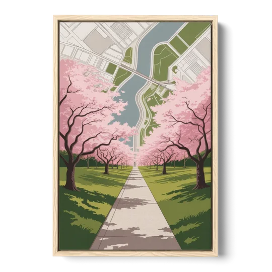 High Park Cherry Blossoms - Oak Framed Canvas Wall Art - Front