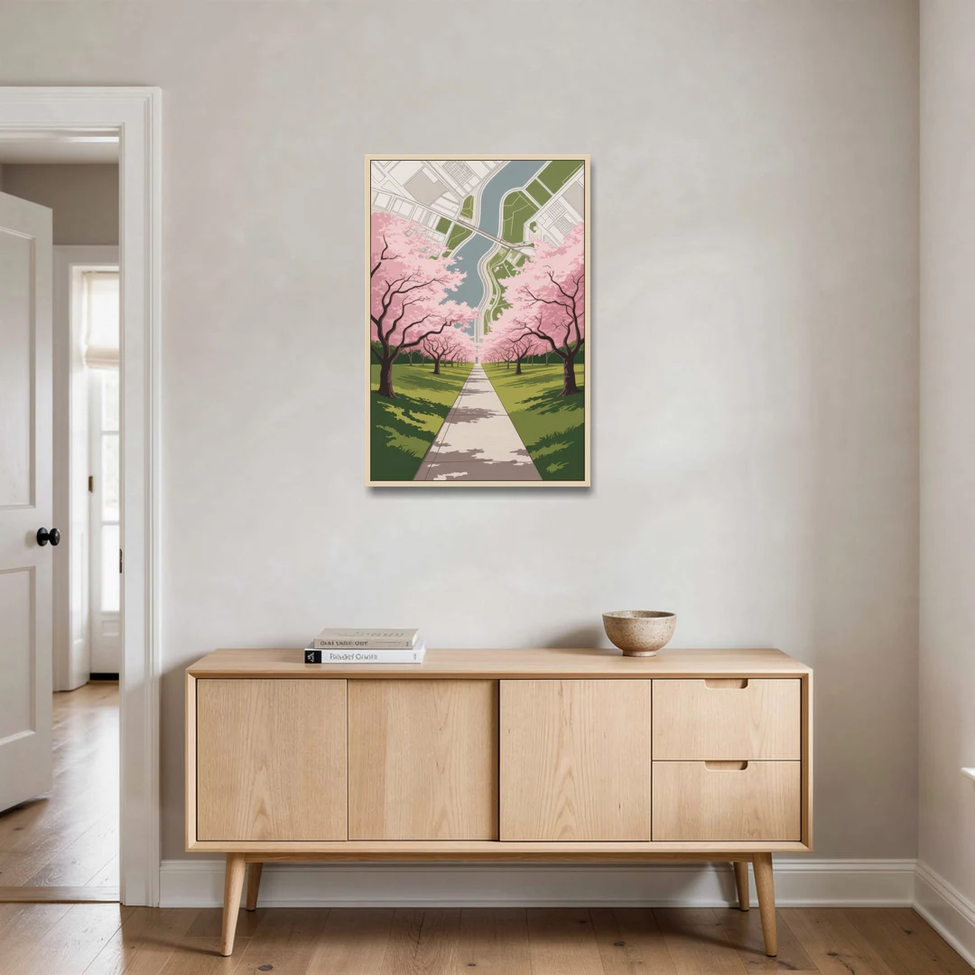 High Park Cherry Blossoms - Oak Framed Canvas Wall Art - Coffee Table - 24x36