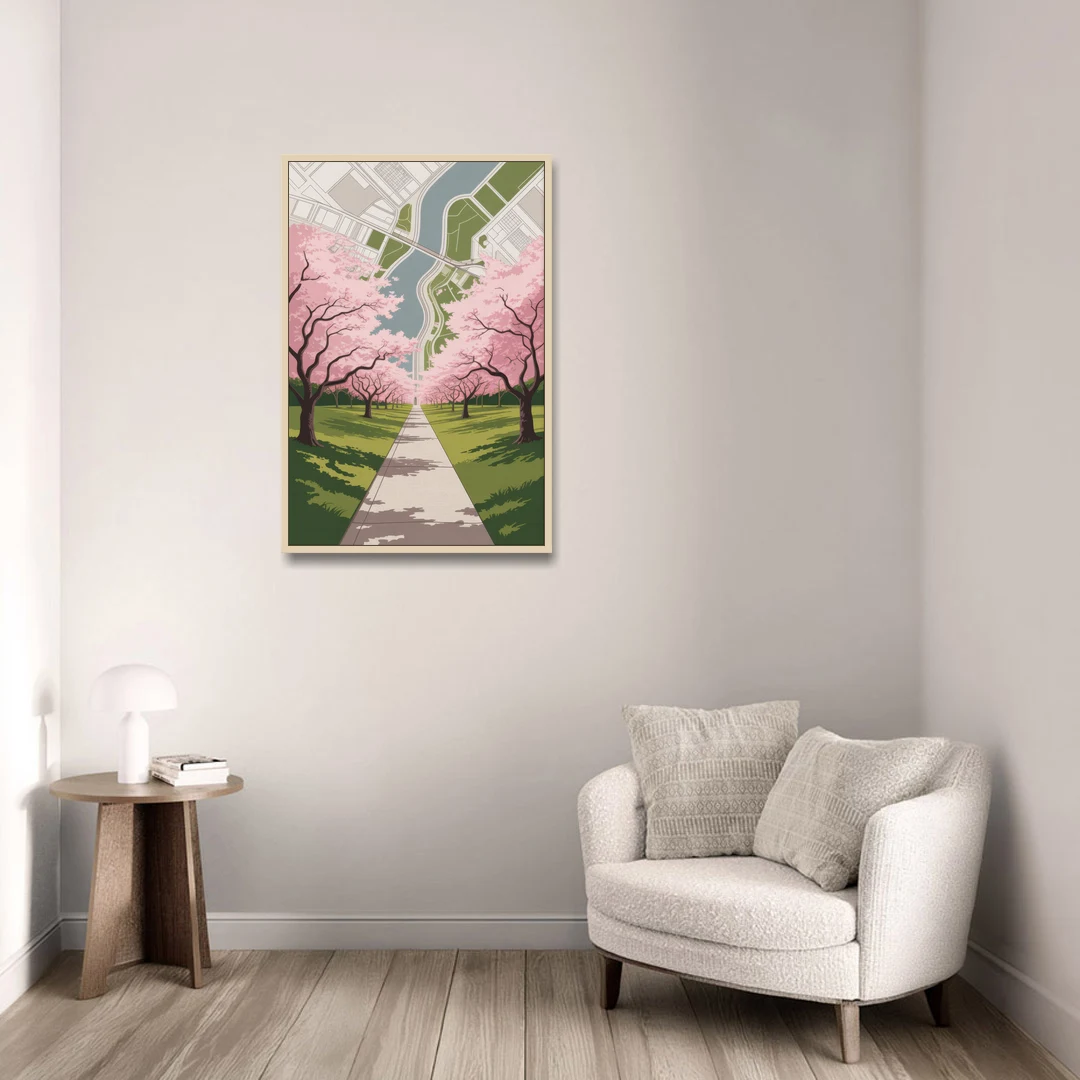 High Park Cherry Blossoms - Oak Framed Canvas Wall Art - Sofa - 24x36