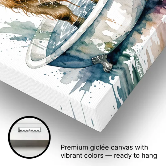 Highland Cow Bathroom Canvas with a Dripping Calf - Canvas Wall Art - Gallery Wrap Corner