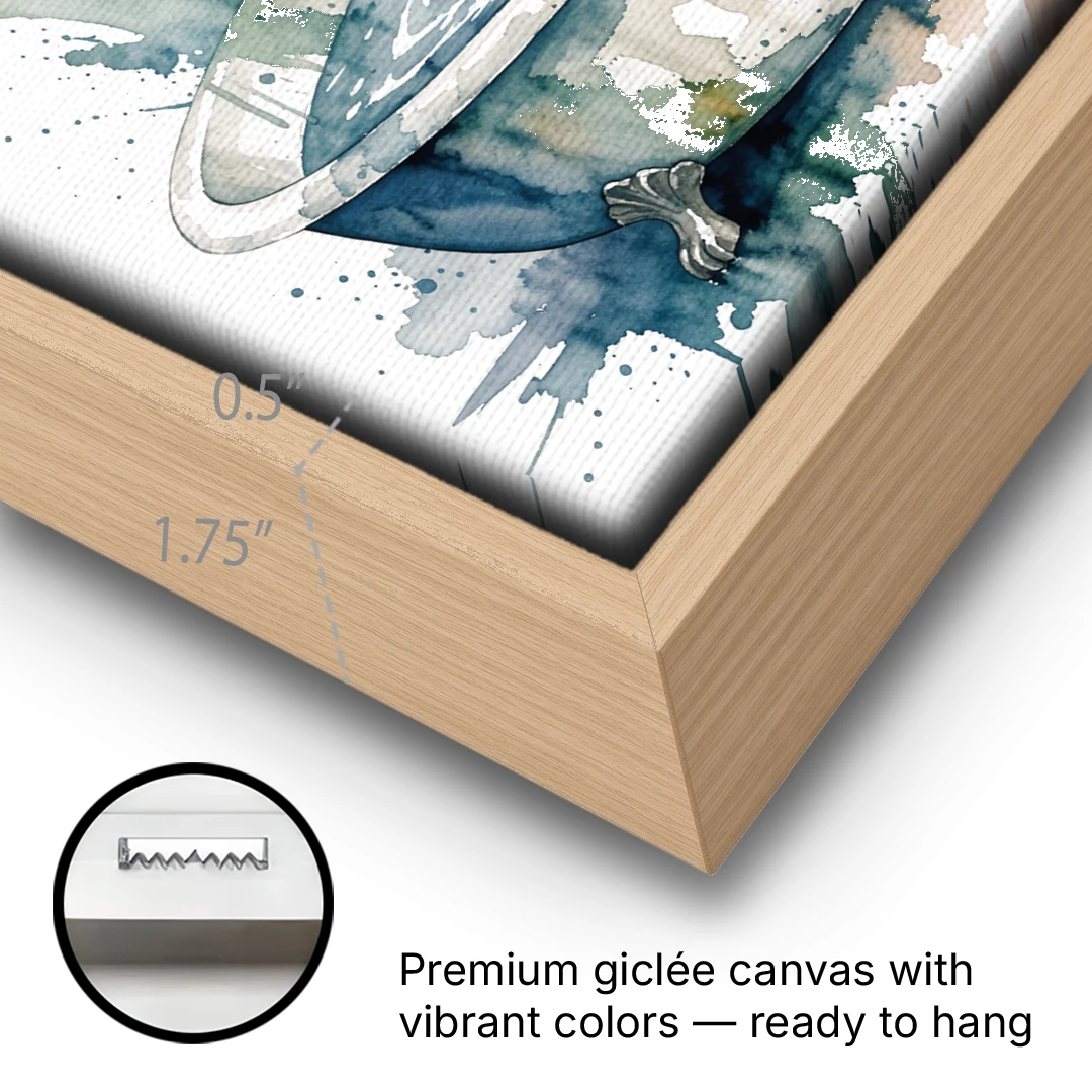 Highland Cow Bathroom Canvas with a Dripping Calf - Oak Framed Canvas Wall Art - Gallery Wrap Corner