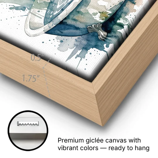 Highland Cow Bathroom Canvas with a Dripping Calf - Oak Framed Canvas Wall Art - Gallery Wrap Corner