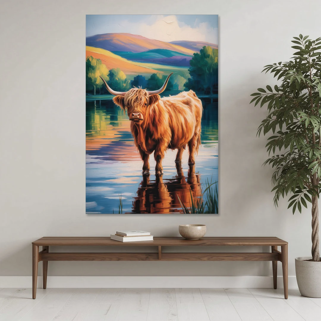 Highland Cow by the Lake - Canvas Wall Art - Coffee Table - 40x60