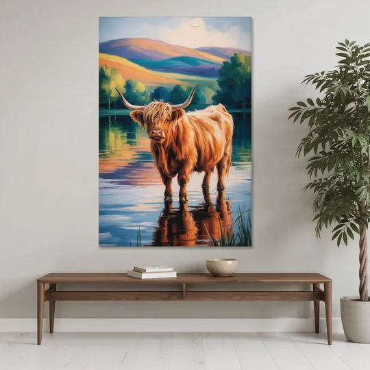 Highland Cow by the Lake - Canvas Wall Art - Coffee Table - 40x60