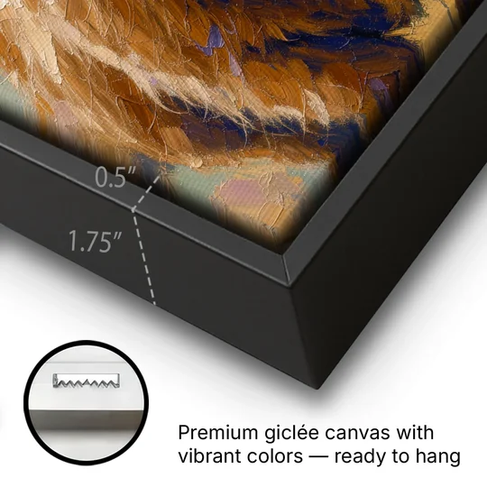 Highland Cow Canvas Painting in Autumn Wind - Black Framed Canvas Wall Art - Gallery Wrap Corner