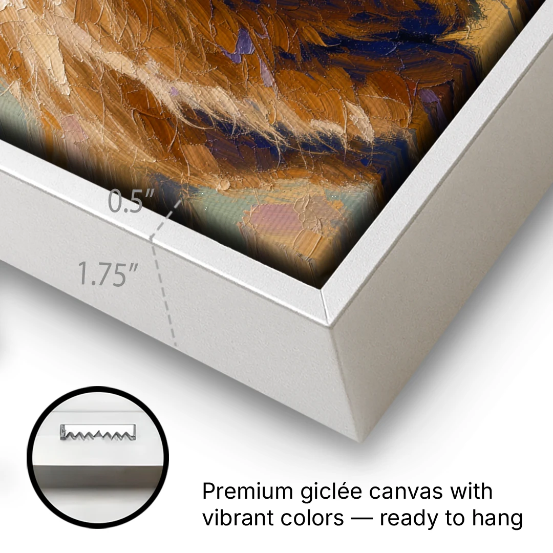 Highland Cow Canvas Painting in Autumn Wind - White Framed Canvas Wall Art - Gallery Wrap Corner