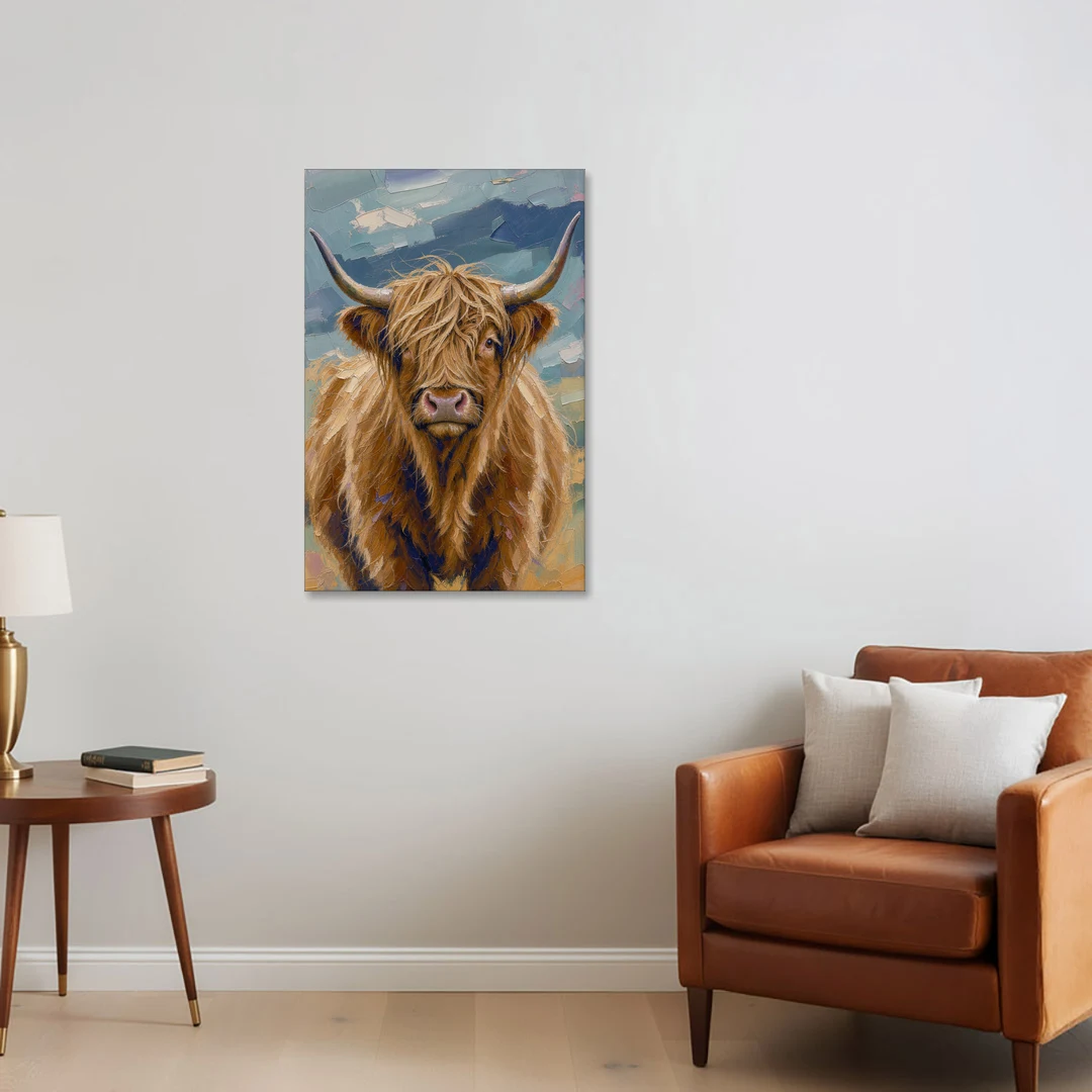 Highland Cow Canvas Painting in Autumn Wind - Canvas Wall Art - Sofa - 24x36
