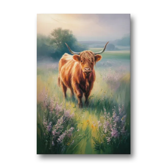 Highland Cow in Mist - Canvas Wall Art - Front
