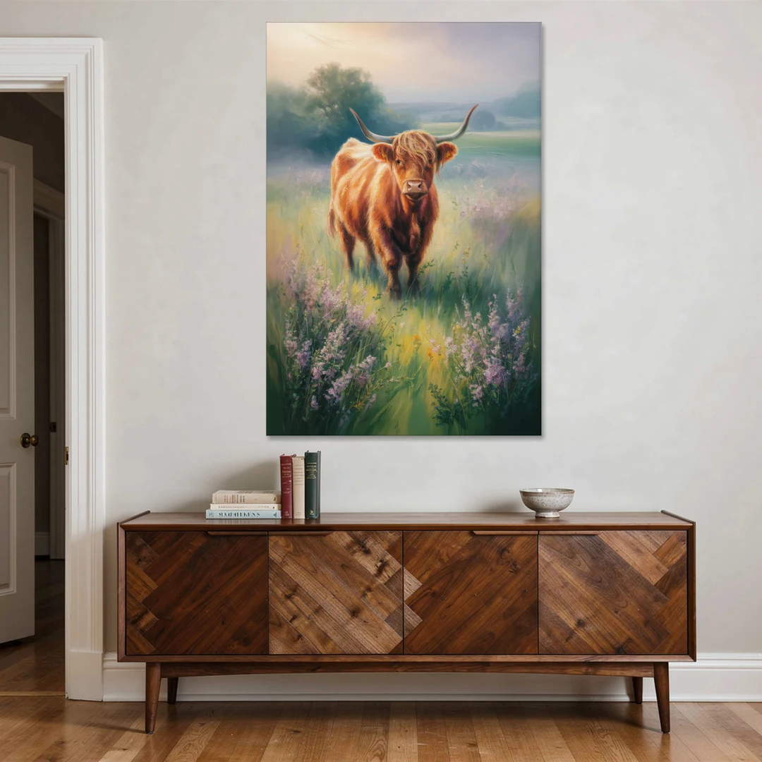 Highland Cow in Mist - Canvas Wall Art - Coffee Table - 40x60