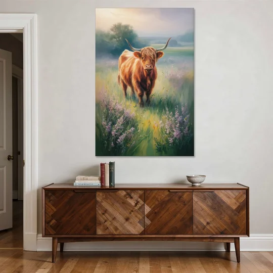 Highland Cow in Mist - Canvas Wall Art - Coffee Table - 40x60