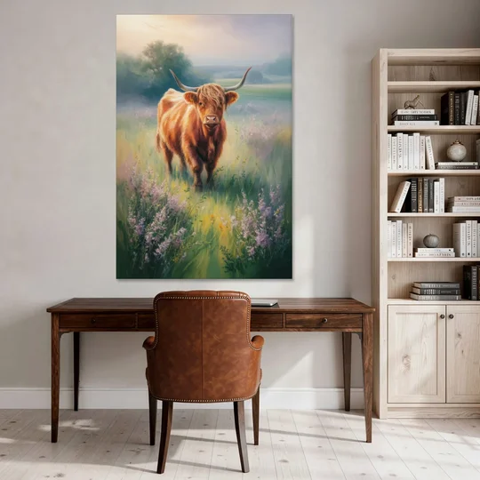 Highland Cow in Mist - Canvas Wall Art - Office - 40x60