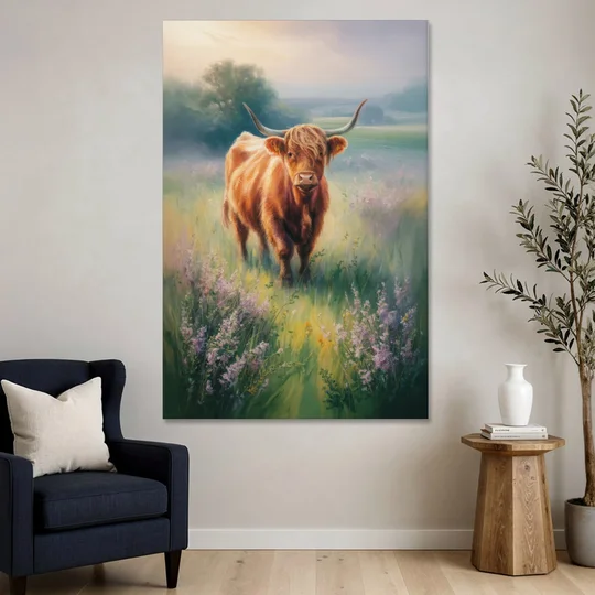 Highland Cow in Mist - Canvas Wall Art - Sofa - 40x60