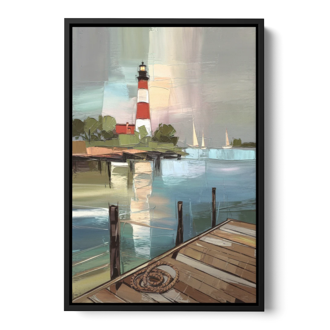 Hilton Head Island Coastal Lighthouse - Black Framed Canvas Wall Art - Front