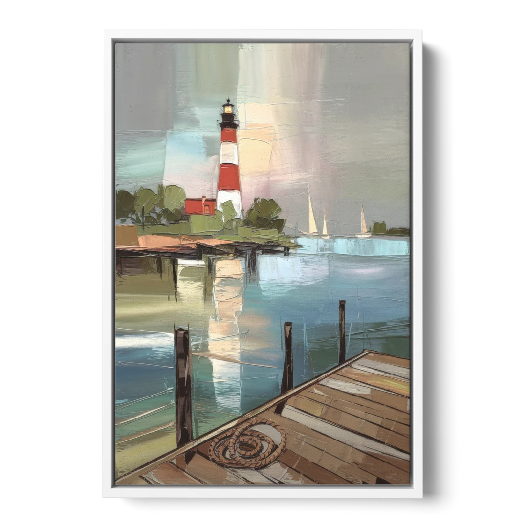 Hilton Head Island Coastal Lighthouse - White Framed Canvas Wall Art - Front