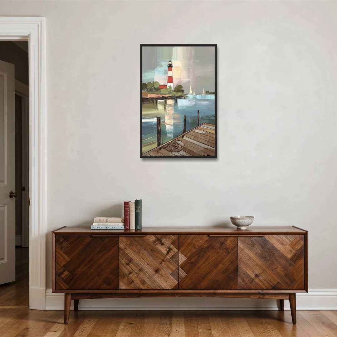 Hilton Head Island Coastal Lighthouse - Black Framed Canvas Wall Art - Coffee Table - 24x36
