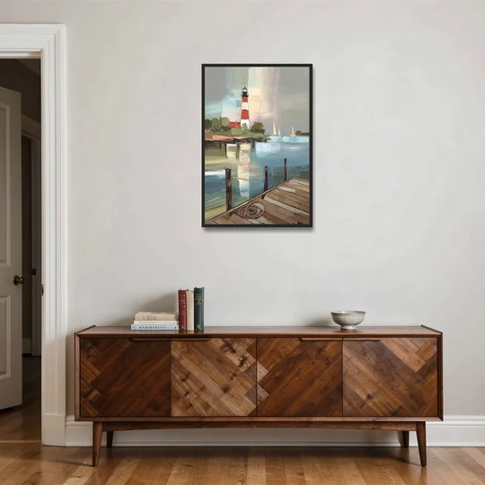 Hilton Head Island Coastal Lighthouse - Black Framed Canvas Wall Art - Coffee Table - 24x36