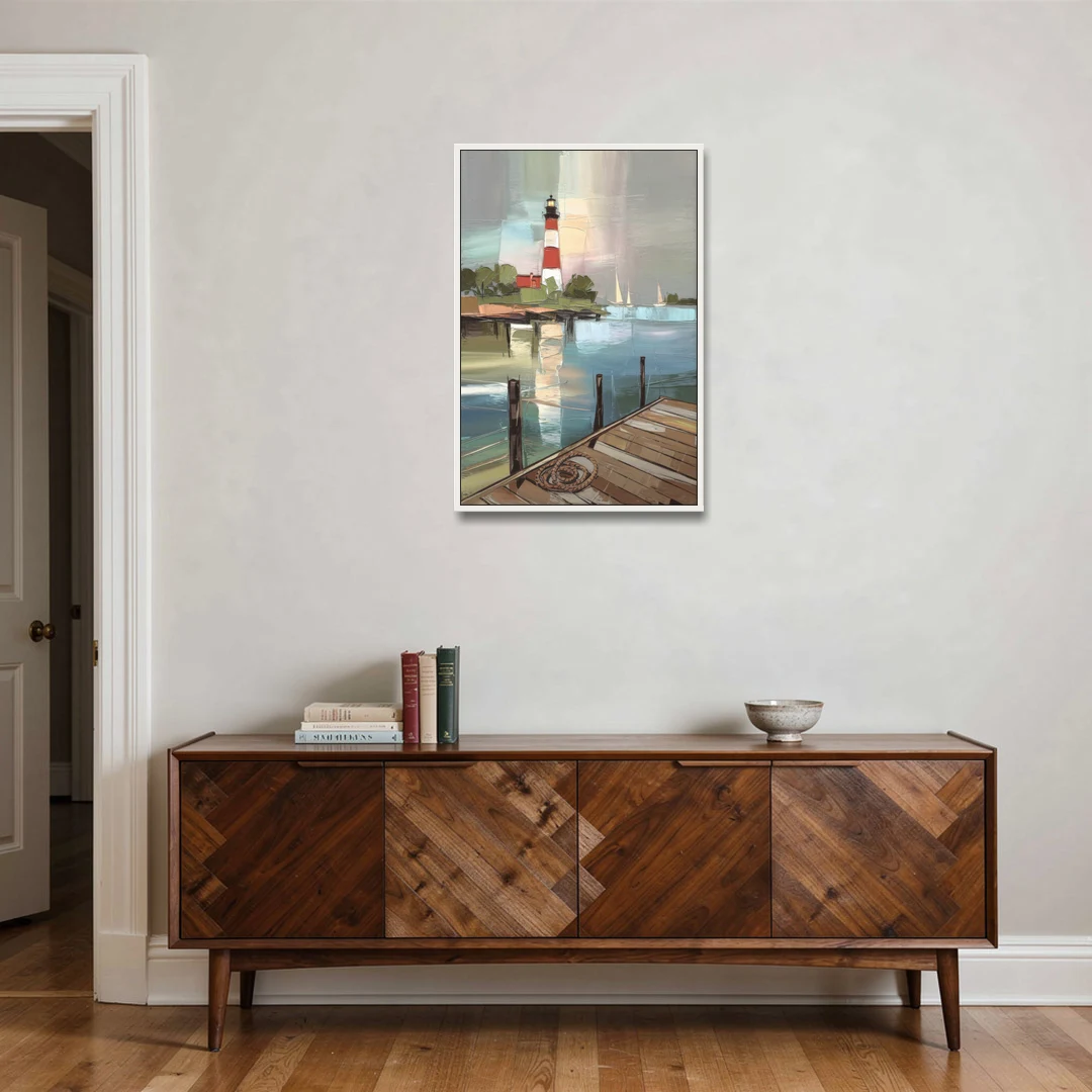 Hilton Head Island Coastal Lighthouse - White Framed Canvas Wall Art - Coffee Table - 24x36