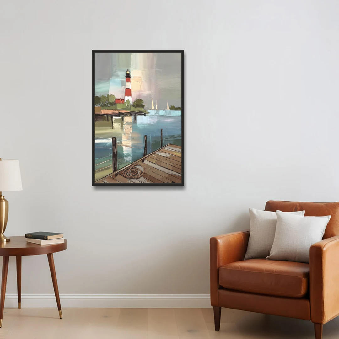 Hilton Head Island Coastal Lighthouse - Black Framed Canvas Wall Art - Sofa - 24x36