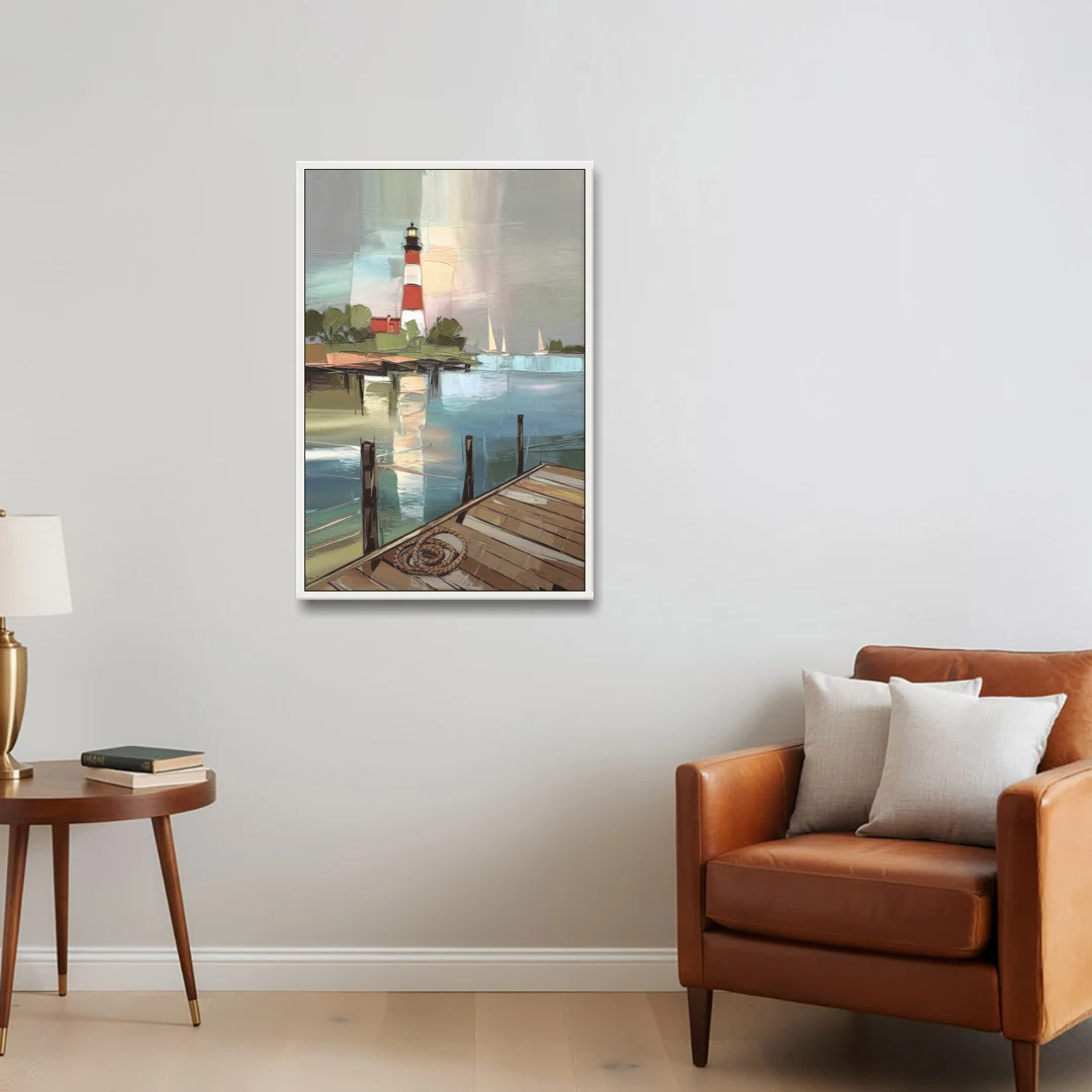 Hilton Head Island Coastal Lighthouse - White Framed Canvas Wall Art - Sofa - 24x36