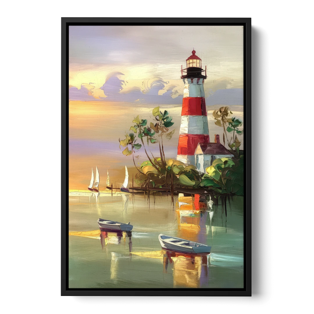Hilton Head Island Coastal Lighthouse Nautical - Black Framed Canvas Wall Art - Front