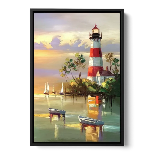 Hilton Head Island Coastal Lighthouse Nautical - Black Framed Canvas Wall Art - Front