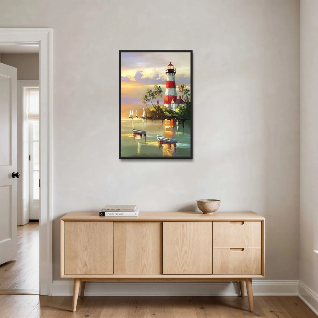 Hilton Head Island Coastal Lighthouse Nautical - Black Framed Canvas Wall Art - Coffee Table - 24x36