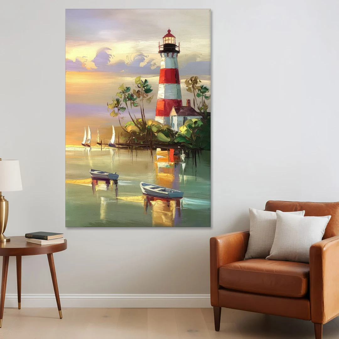 Hilton Head Island Coastal Lighthouse Nautical - Canvas Wall Art - Sofa - 40x60