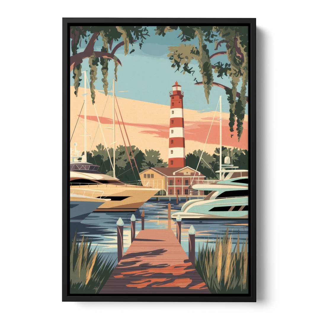 Hilton Head Island Harbour Town Marina - Black Framed Canvas Wall Art - Front