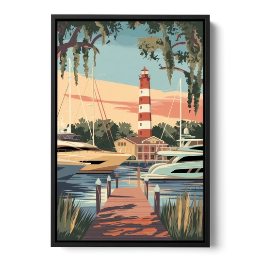 Hilton Head Island Harbour Town Marina - Black Framed Canvas Wall Art - Front
