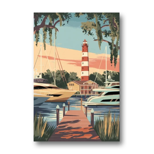 Hilton Head Island Harbour Town Marina - Canvas Wall Art - Front
