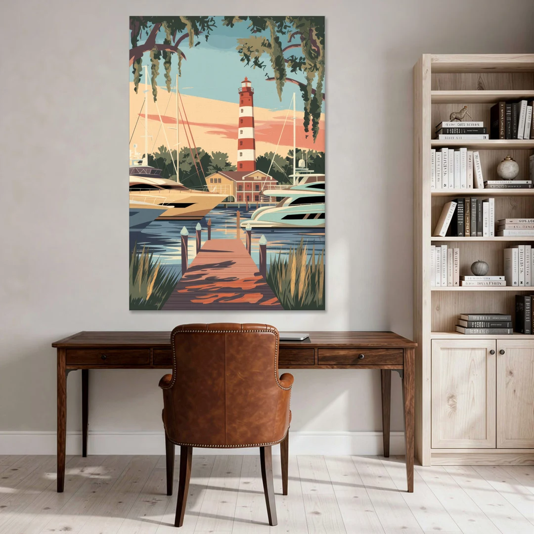 Hilton Head Island Harbour Town Marina - Canvas Wall Art - Office - 40x60