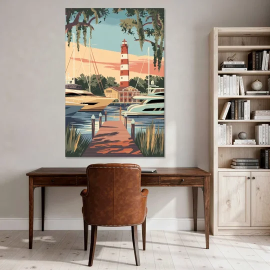 Hilton Head Island Harbour Town Marina - Canvas Wall Art - Office - 40x60