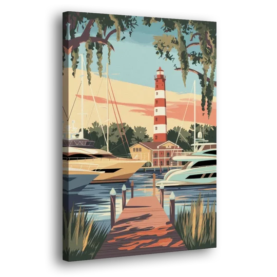 Hilton Head Island Harbour Town Marina - Canvas Wall Art - Side