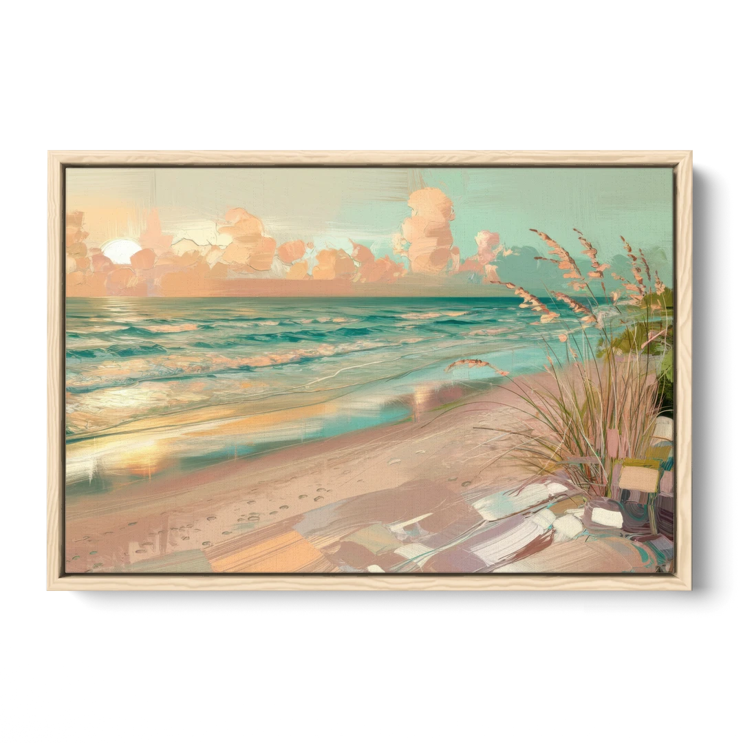 Hilton Head Island Oceanfront Sunrise - Oak Framed Canvas Wall Art - Front