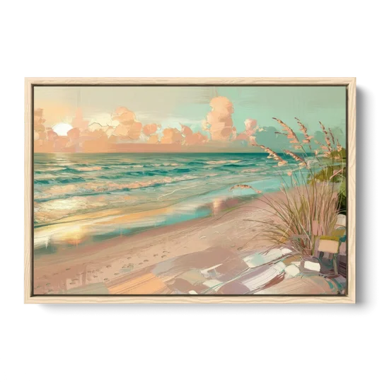 Hilton Head Island Oceanfront Sunrise - Oak Framed Canvas Wall Art - Front