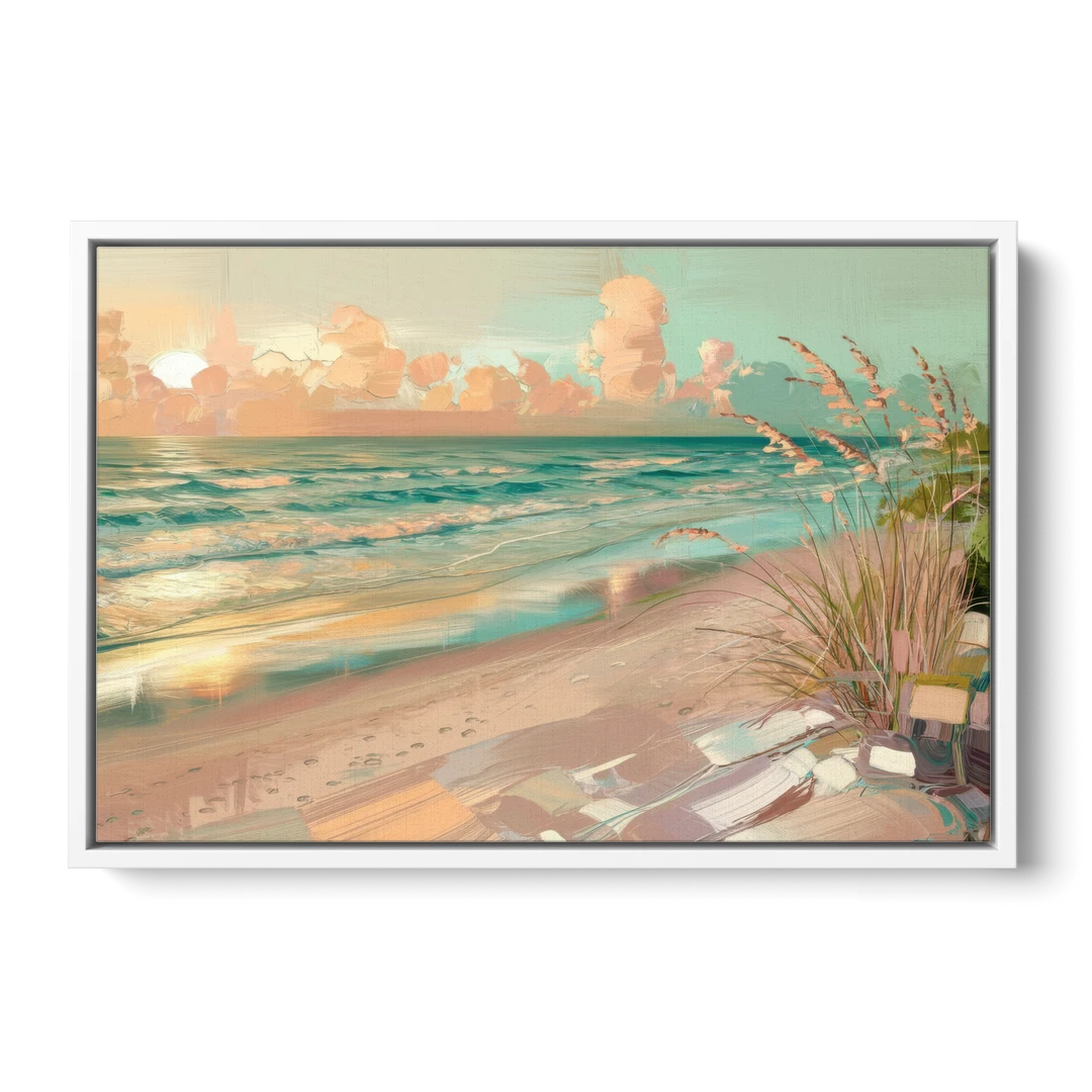 Hilton Head Island Oceanfront Sunrise - White Framed Canvas Wall Art - Front