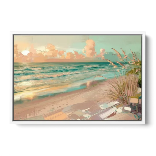 Hilton Head Island Oceanfront Sunrise - White Framed Canvas Wall Art - Front