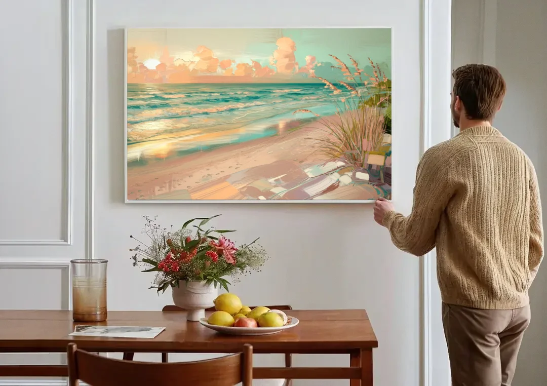 Hilton Head Island Oceanfront Sunrise canvas wall art above a dining table