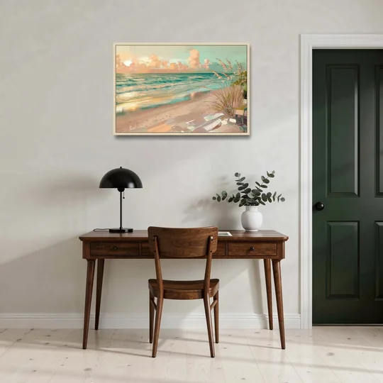 Hilton Head Island Oceanfront Sunrise - Oak Framed Canvas Wall Art - Office - 36x24