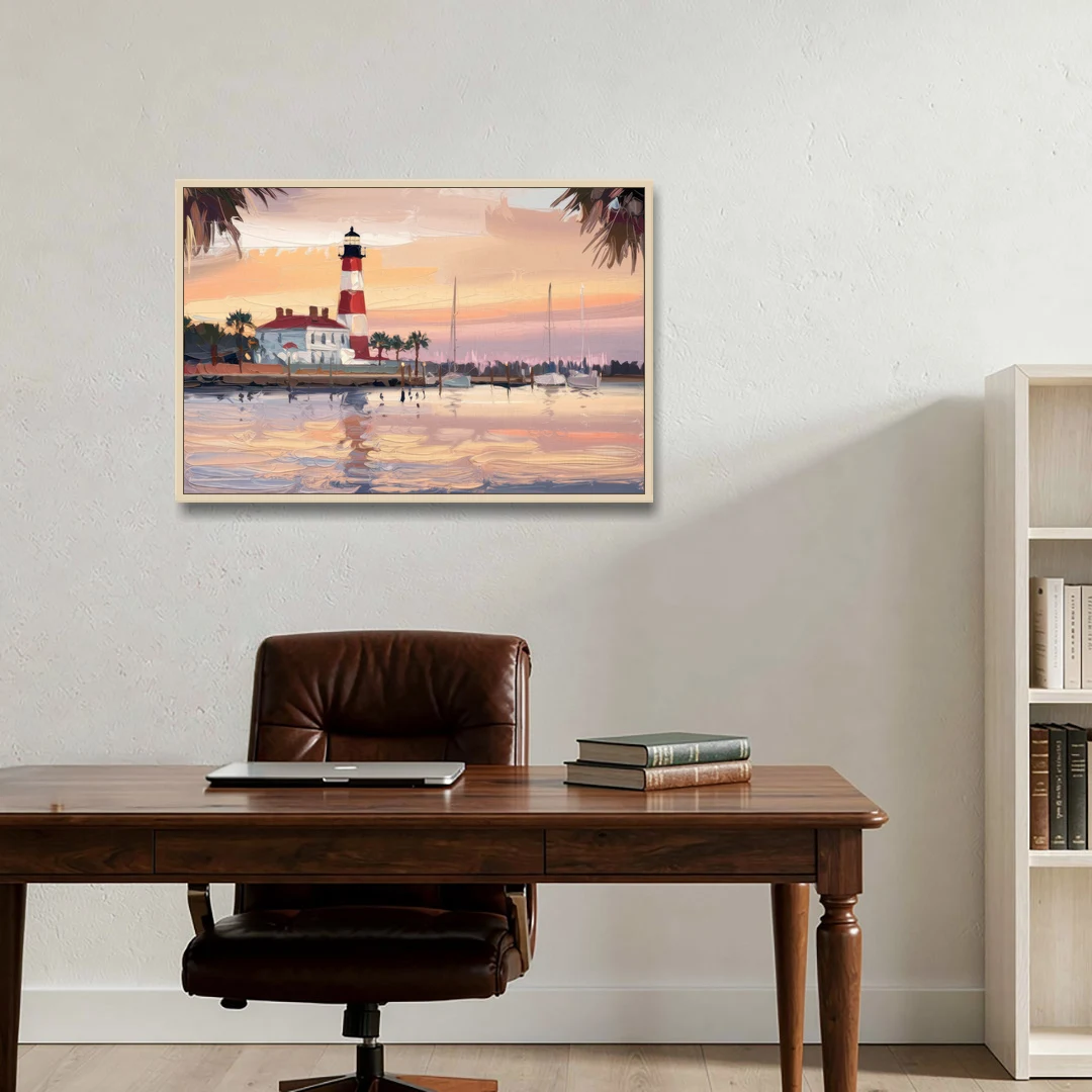 Hilton Head Island Palmetto Breeze - Oak Framed Canvas Wall Art - Office - 36x24