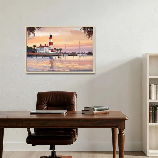 Hilton Head Island Palmetto Breeze - Oak Framed Canvas Wall Art - Office - 36x24