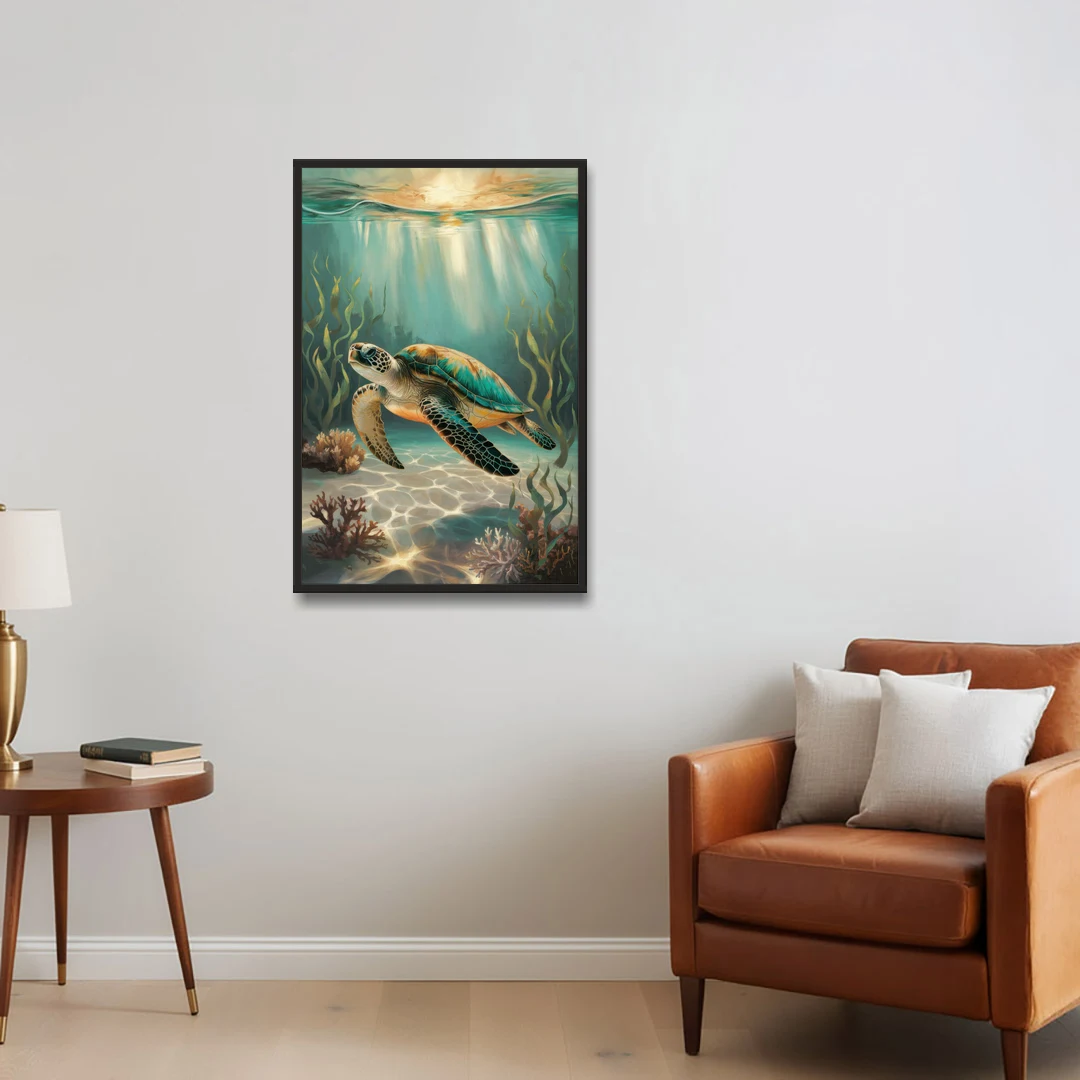 Hilton Head Island Sea Turtle Journey - Black Framed Canvas Wall Art - Sofa - 24x36