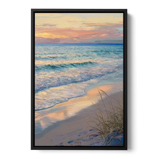 Hilton Head Island Sunset Beach View - Black Framed Canvas Wall Art - Front
