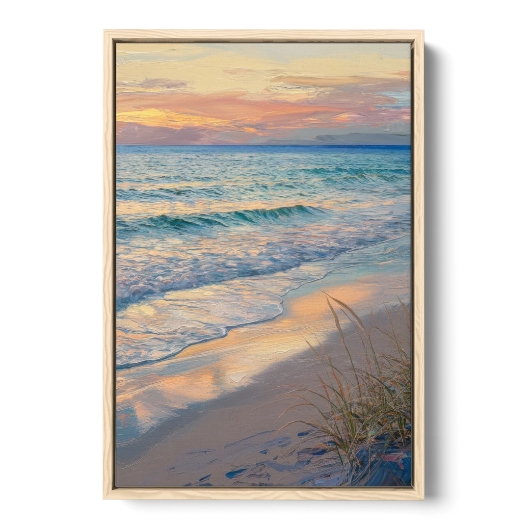 Hilton Head Island Sunset Beach View - Oak Framed Canvas Wall Art - Front