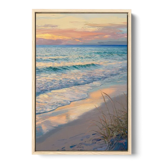 Hilton Head Island Sunset Beach View - Oak Framed Canvas Wall Art - Front