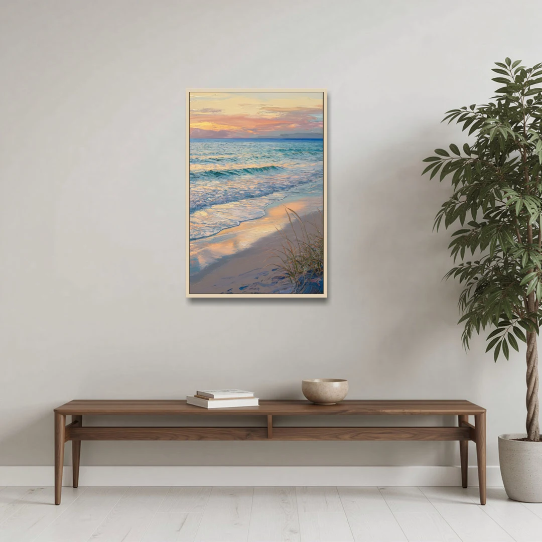 Hilton Head Island Sunset Beach View - Oak Framed Canvas Wall Art - Coffee Table - 24x36