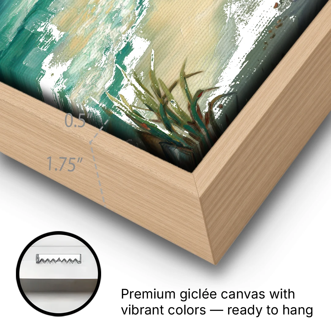 Hilton Head Island Tropical Paradise - Oak Framed Canvas Wall Art - Gallery Wrap Corner
